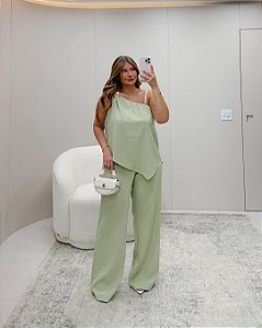 Conjunto Blusa Assimétrica e Calça Pantalona Quality Moda Plus Size Dvs