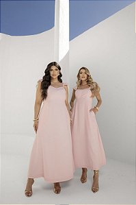 Vestido Midi Pespontado Rosa Quality Moda Plus Size Preview Dvs