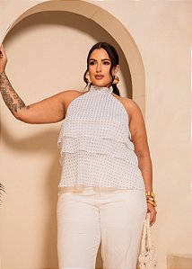 Blusa Poá Babados Quality Moda Plus Size rml