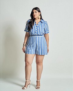 Conjunto Camisa e Shorts Tricoline Listrado Quality Moda Plus Size Preview qbl