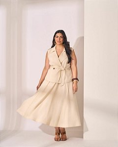 Conjunto Blusa Transpassada Saia Midi Linho Quality Moda Plus Size Preview qbl