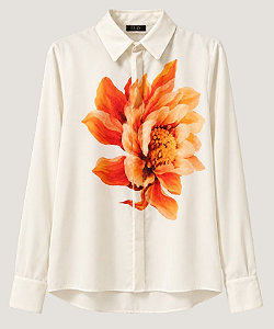 Camisa Estampa Flor Laranja Quality Moda Plus Size Dub Preview