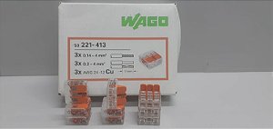 221-413-kit Conector De Emenda; Até 4mm² Com 3 Entrada Wago