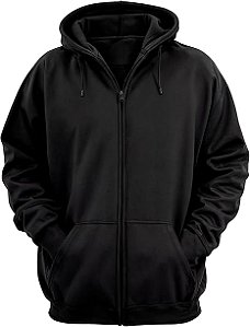 Moletom com Zíper Liso Sem Estampa Blusa de Frio Com Capuz Casaco Fechado Flanelado