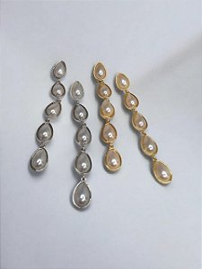 Brinco Alongado Gota Pérolas