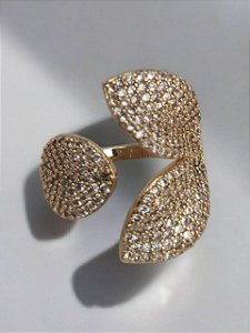 Anel Folhas Cravejadas de Zircônia