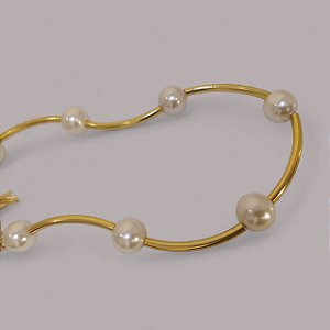 Colar Tubos Dourados com Pérolas