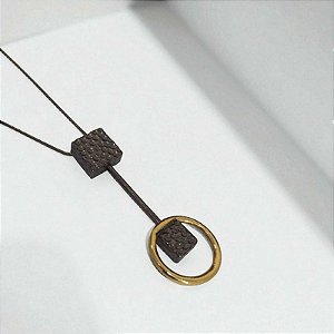 Colar Rodio Negro com Circulo Dourado