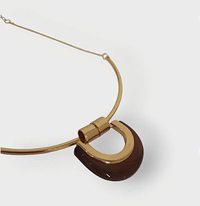 Colar Choker Dourada Pingente Vazado