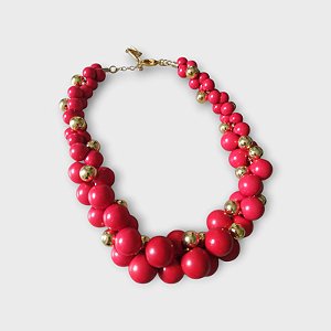 Colar Esferas Vermelhas e Douradas