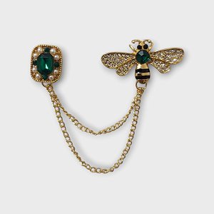 Broche Abelha Cravejado Verde