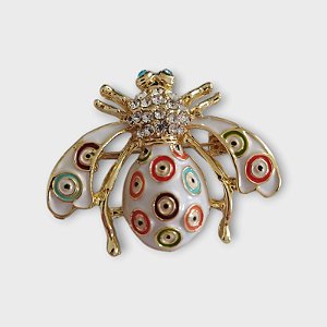 Broche Inseto Branco com Circulos Coloridos