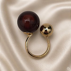 Anel Esfera Resina Marrom Acetinado