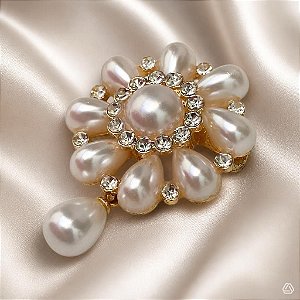 Broche Flor com Pérolas