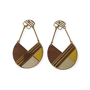 Brinco Madeira com Dourado