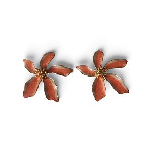 Brinco Flor Laranja Dourada