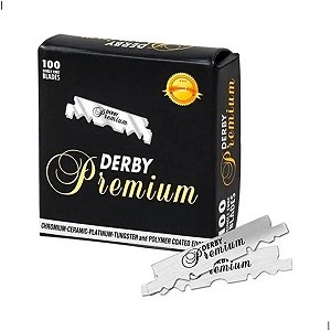 Lâmina para barbear inox Derby Black Premium cortada - caixa com 100un