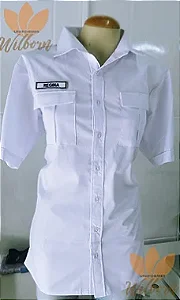 CAMISA SOCIAL FEMININO DESBRAVADORES para UNIFORME DE GALA - TRICOLINE BRANCO -  EMBLEMAS COSTURADOS