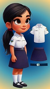 UNIFORME DE GALA AVT - AVENTUREIRO INFANTIL FEMININO - CAMISA, SAIA E CINTO - EMBLEMAS COSTURADOS