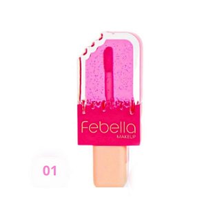 ￼Lip Gloss Brilho Labial com Glitter formato de picole Febella