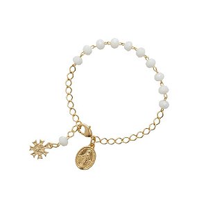 Pulseira Dezena Cristal Vidro 6mm Rond Branca N Sra Graças (Vidrinho)
