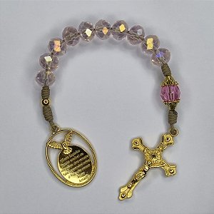 Dezena Medalha Espírito Santo Dourado (Cristal Rosa)