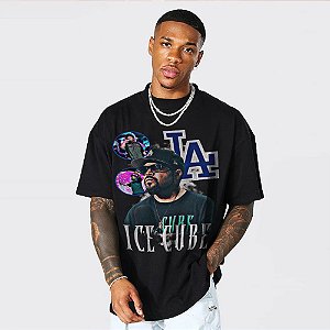 Camiseta Oversized Streetwear Masculina/Feminina Bootleg Ice Cube - Preto