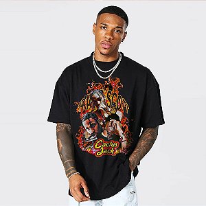 Camiseta Oversized Streetwear Masculina/Feminina Travis Scott Cactus Jack - Preto