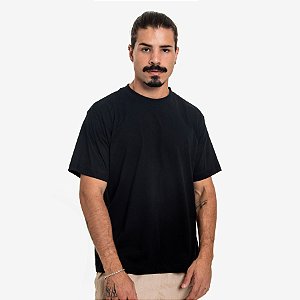 Camiseta Streetwear Básica Lisa Masculina Gola Larga Algodão Premium - Preto