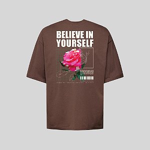 Camiseta Oversized Streetwear Masculina Estampa Costas Believe Inf Yourself