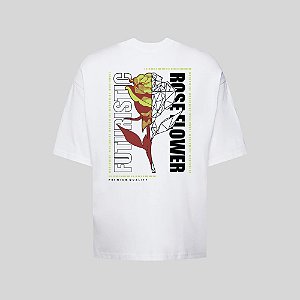 Camiseta Oversized Streetwear Masculina Estampa Costas Futurist Rose Flower