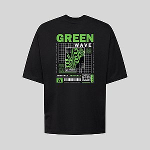 Camiseta Oversized Streetwear Masculina Estampa Costas Green Wave