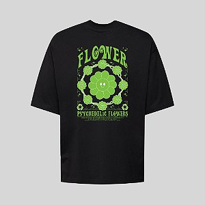 Camiseta Oversized Streetwear Masculina Estampa Costas Psichidelic Flowers