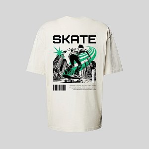 Camiseta Oversized Streetwear Masculina Estampa Costas Skate