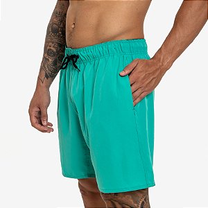 Short Masculino Moda Praia Tactel Secagem Rápida Liso com Bolsos - Verde Água