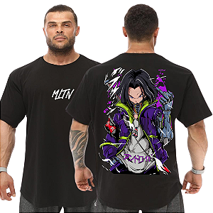 Camiseta Oversized Masculina Larga Para Treino e Academia - Dragon Ball Androide 17