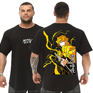 Camiseta Oversized Masculina Larga Para Treino e Academia - Demon Slayer Zenitsu Agatsuma