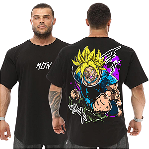Camiseta Oversized Masculina Larga Para Treino e Academia - Dragon Ball Goku Super Saiyajin