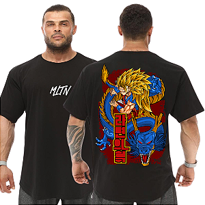 Camiseta Oversized Masculina Larga Para Treino e Academia - Dragon Ball Goku Dragão Azul