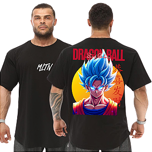 Camiseta Oversized Masculina Larga Para Treino e Academia - Dragon Ball Goku Saiyajin Azul-02