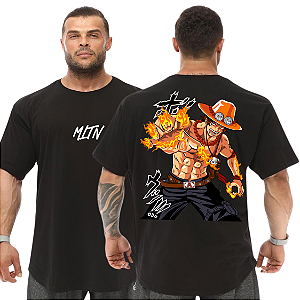 Camiseta Oversized Masculina Larga Para Treino e Academia - One Piece Monkey D. Luffy
