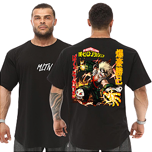 Camiseta Oversized Masculina Larga Para Treino e Academia - My Hero Academia Katsuki Bakugo