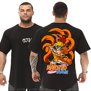 Camiseta Oversized Masculina Larga Para Treino e Academia - Naruto Raposa Kurama