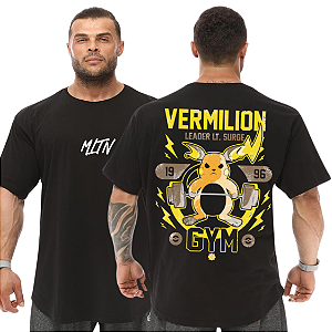 Camiseta Oversized Masculina Larga Para Treino e Academia - Pokémon Pikachu Gym