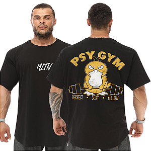 Camiseta Oversized Masculina Larga Para Treino e Academia - Pokémon Psyduck Psy Gym