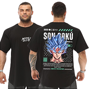 Camiseta Oversized Masculina Larga Para Treino e Academia - Dragon Ball Son Goku Azul