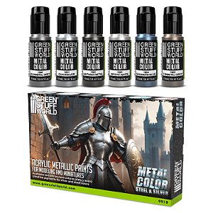 Conjunto Tintas Metálicas SILVER - Green Stuff World (Box x6 17ml)