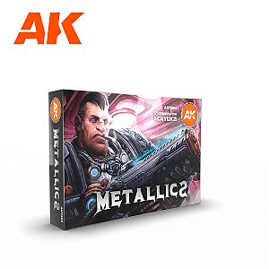 Tinta AK Interactive - METALLICS COLORS SET com 6 Tintas Acrílicas Metálicas de 17ml