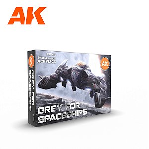 Tinta Acrílica AK Interactive - Grey for Spaceships - 6 Tintas Acrílicas de 17ml - Cinzas claros e escuros