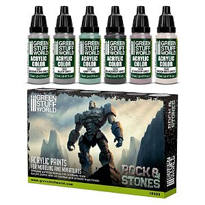 Set de Pintura Green Stuff World - Rock & Stone (Box x6 17ml) Cinzas